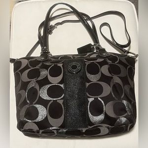 COACH Signature Metallic Stripe Tote Silver grey H1294-F20426 Purse Handbag